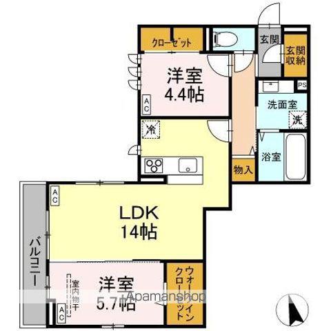 DーROOM六十人町 B(2LDK/2階)の間取り写真
