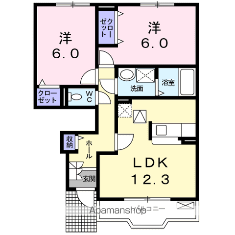 ラ・プラージュⅡ(2LDK/1階)の間取り写真