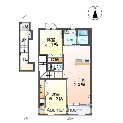 グラスコート・K(2LDK/2階)の間取り写真