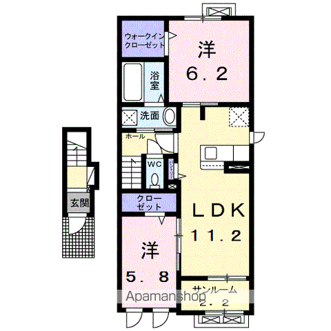グランツ オノダニ Ⅰ(2LDK/2階)の間取り写真