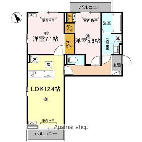 J.リヴェール高松西宝町 A棟(2LDK/1階)の間取り写真