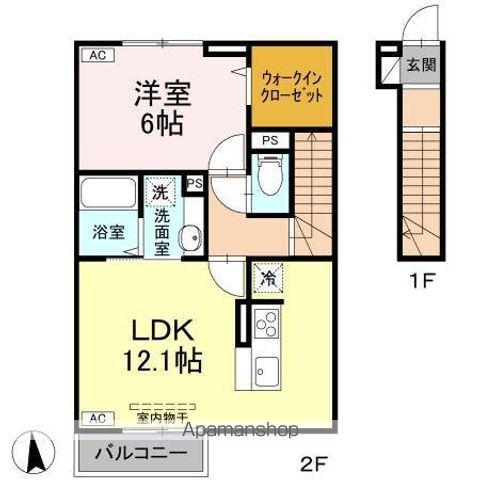 CLARIS朴のき(1LDK/2階)の間取り写真