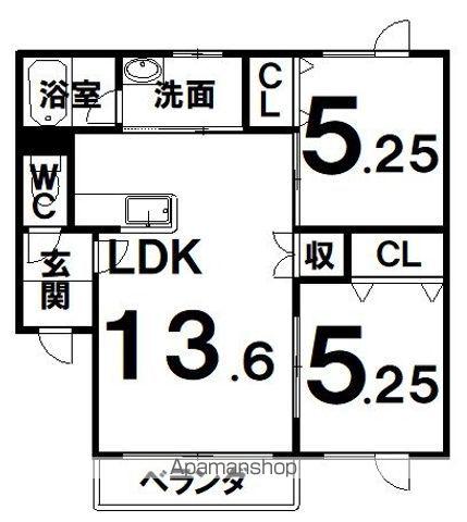 根室本線 釧路駅 バス乗車時間：30分 イオン昭和店バス停で下車 徒歩7分 3階建 築15年(2LDK/1階)の間取り写真