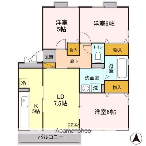 エクセレントガーデン ARUGA A/B(3LDK/2階)の間取り写真