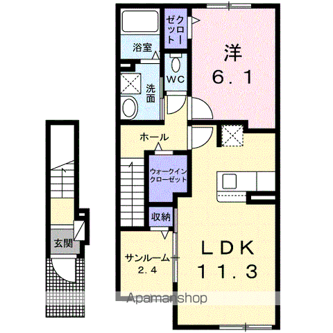 フェリス ガト B(1LDK/2階)の間取り写真