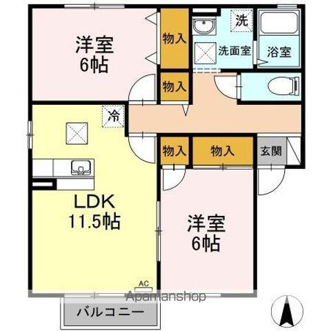 パティオI棟(2LDK/1階)の間取り写真