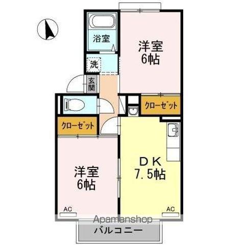 ウエストハイツ屋島(2DK/2階)の間取り写真