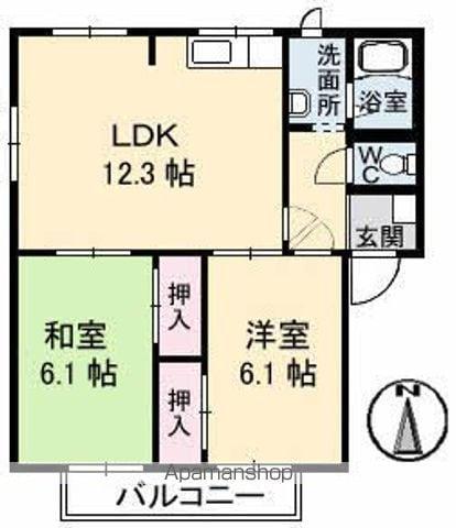 メリーハイム中村 A棟(2LDK/1階)の間取り写真