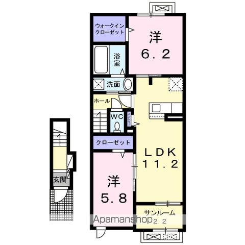 カーサ プリートS(2LDK/2階)の間取り写真