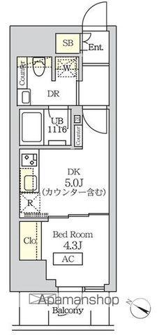 コスモグラシア新宿西早稲田(1DK/2階)の間取り写真