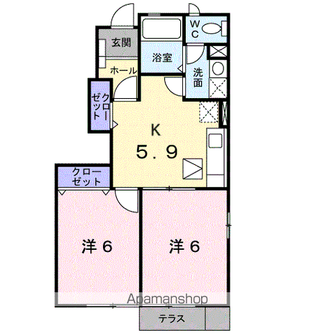 コンフォートA(2DK/1階)の間取り写真
