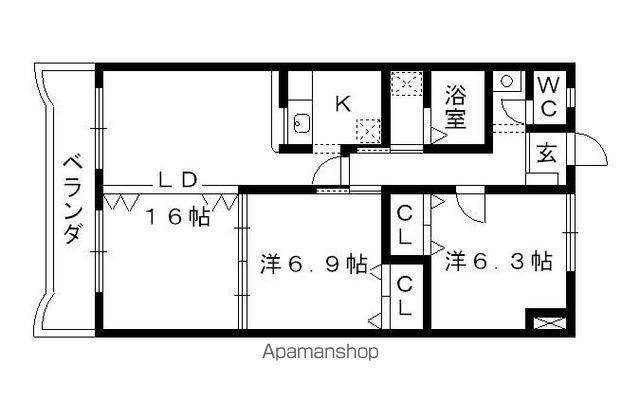 サンシティ貴船(2LDK/1階)の間取り写真