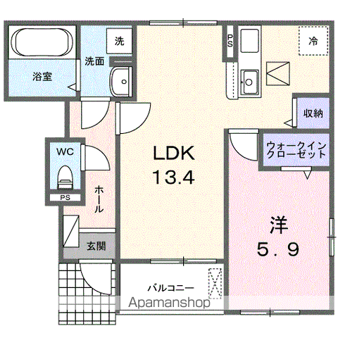 プロムナード大神Ⅱ(1LDK/1階)の間取り写真