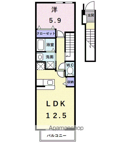 エクセレント大美野(1LDK/2階)の間取り写真