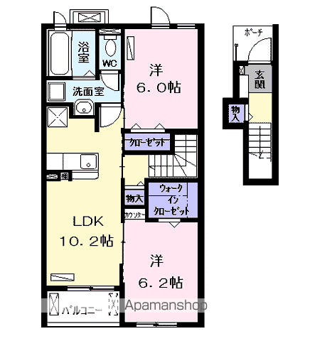 シャルマンカーラA(2LDK/2階)の間取り写真