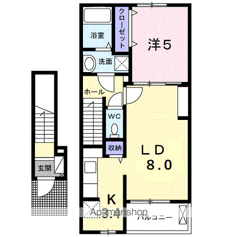 クラール東村 C(1LDK/2階)の間取り写真