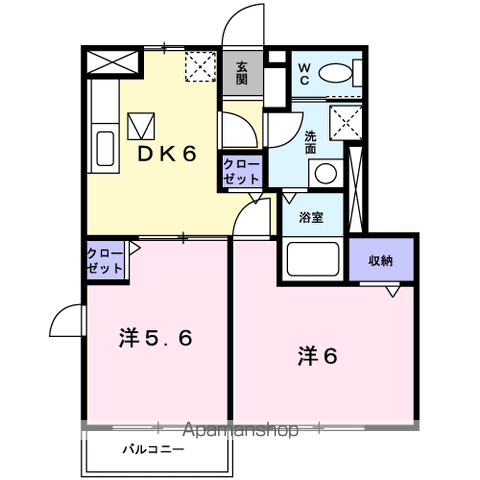 フォレストヒルズA(2DK/1階)の間取り写真