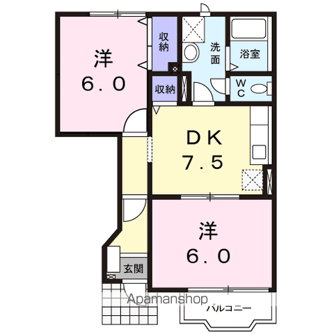 フラワーヒルB(2DK/1階)の間取り写真