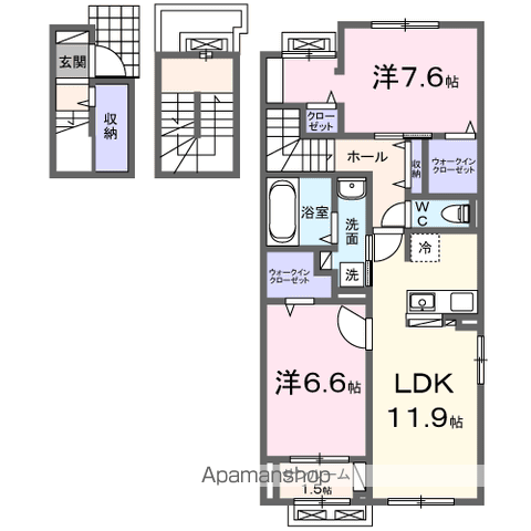 ハピラインふくい 森田駅 バス乗車時間：16分 石丸城公園バス停で下車 徒歩4分 3階建 築2年(2LDK/3階)の間取り写真