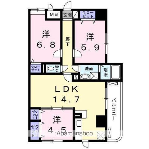 ディアコート木太(3LDK/9階)の間取り写真