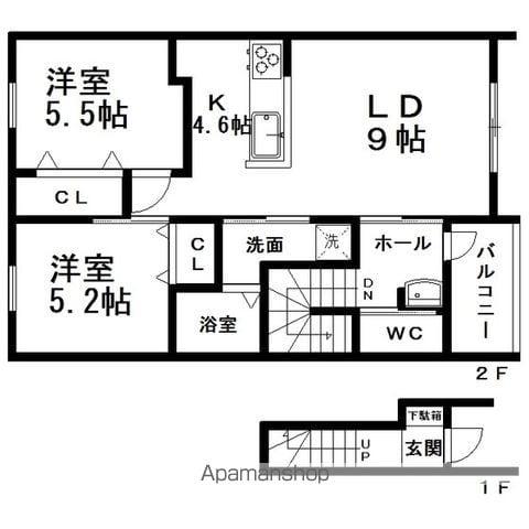 フェンネル清見(2LDK/2階)の間取り写真