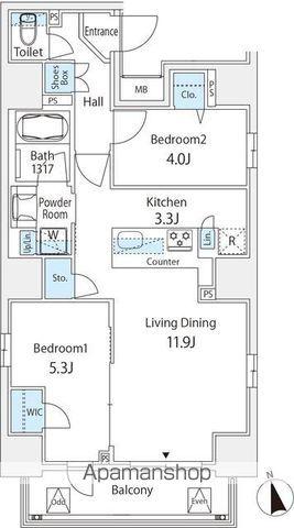 グランジット大手町(2LDK/12階)の間取り写真