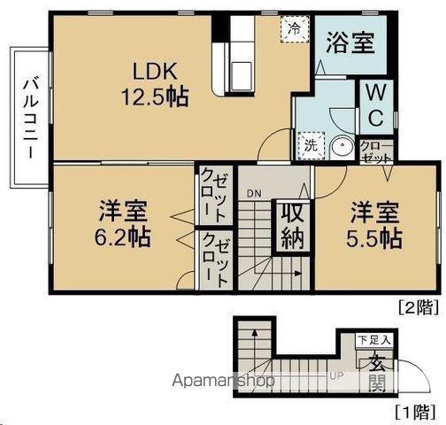 グランドゥールⅥ(2LDK/2階)の間取り写真
