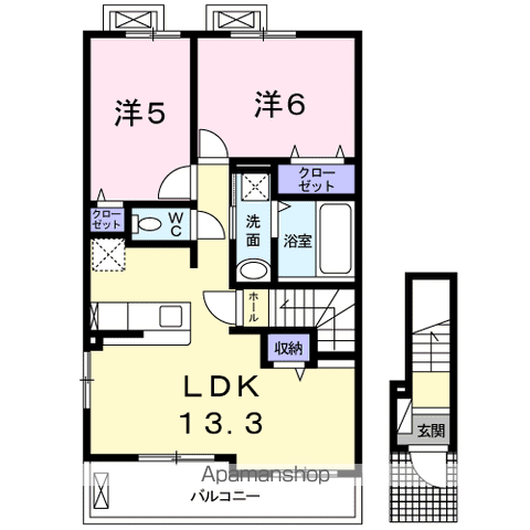 プランドールM Ⅶ(2LDK/2階)の間取り写真