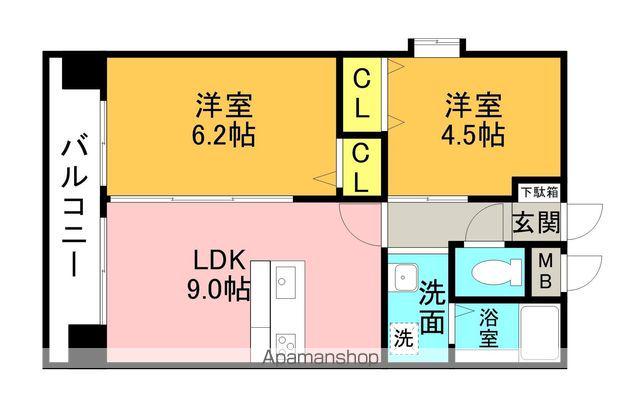 ラファセエスティーロ箱崎駅前(2LDK/2階)の間取り写真
