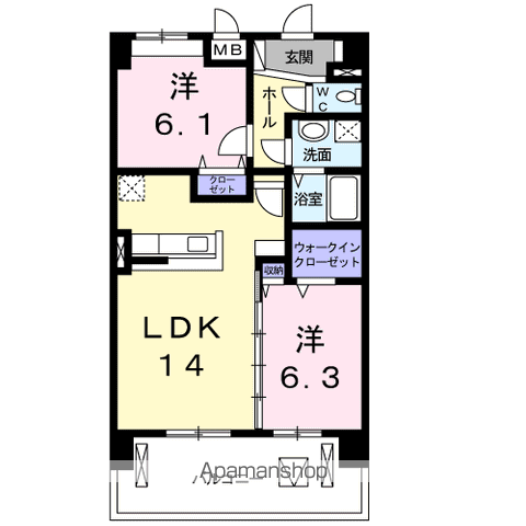 スイーツファクトリー深沢(2LDK/6階)の間取り写真