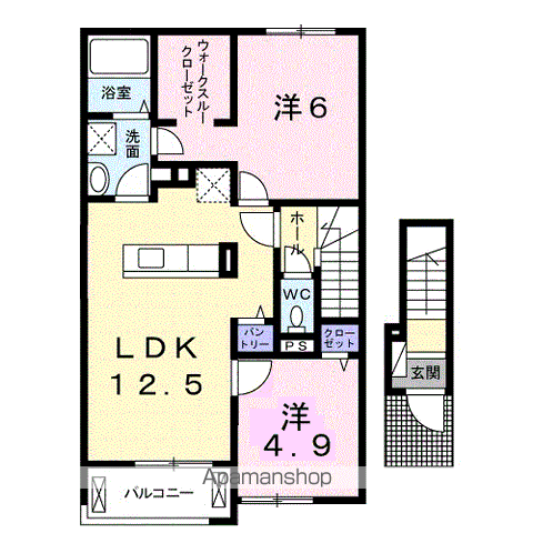 グラシーヌ Ⅰ(2LDK/2階)の間取り写真