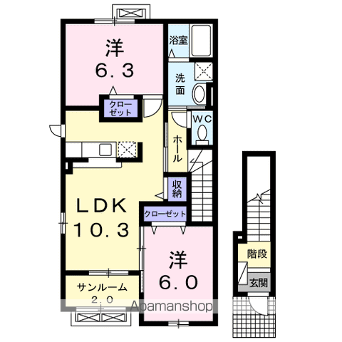 プランドール新庄Ⅱ(2LDK/2階)の間取り写真
