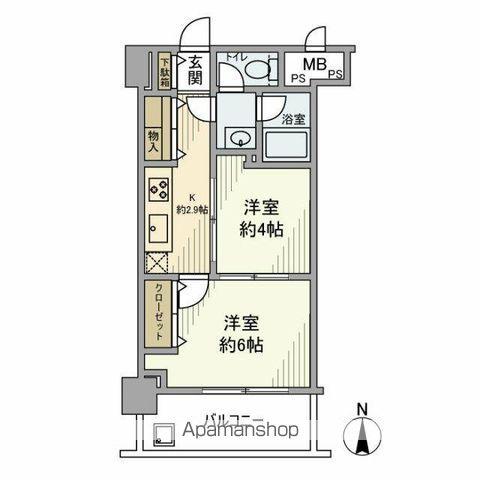 新宿御苑ダイカンプラザ(2K/4階)の間取り写真