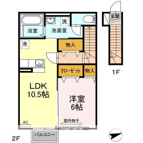 ディアコート 三御堂(1LDK/2階)の間取り写真