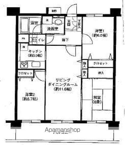 KS桜川(3LDK/5階)の間取り写真