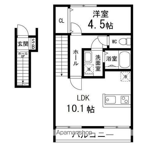 LIVEⅢA棟(1LDK/2階)の間取り写真