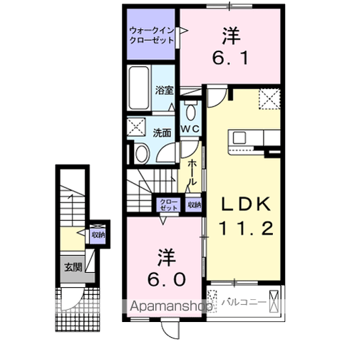 Yフォレスト八日市Ⅱ-B(2LDK/2階)の間取り写真
