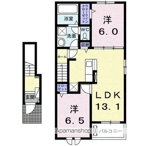 ヴィルド希羽Ⅰ(2LDK/2階)の間取り写真