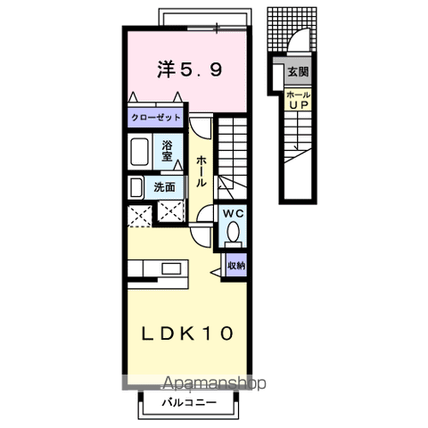 カサブランカC(1LDK/2階)の間取り写真