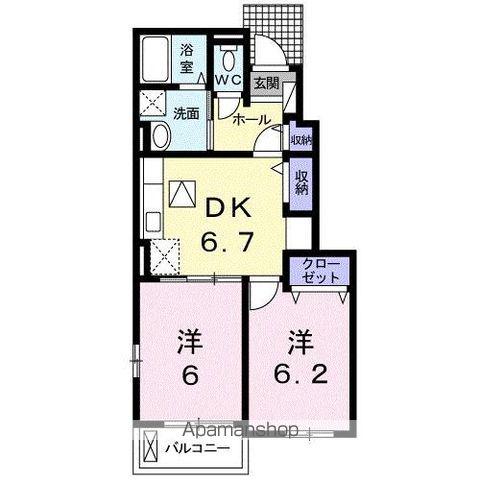 カーサ・アンジェリカⅡ(2DK/1階)の間取り写真