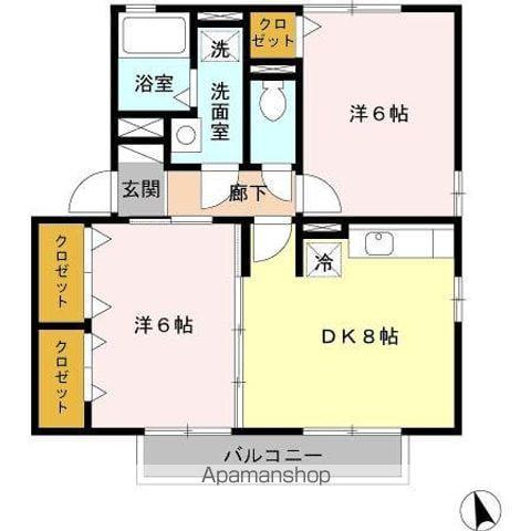 フルール・プリムヴェールD棟(2DK/2階)の間取り写真