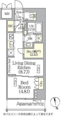 ザ・パークハビオ神楽坂レジデンスサウス(1LDK/8階)の間取り写真