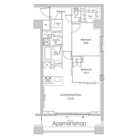 ザ・パークハビオ目黒プレイス(2LDK/3階)の間取り写真