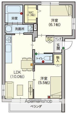 シニア限定ヘーベルVILLAGE 松戸二十世紀が丘 ヘーベ(2LDK/2階)の間取り写真