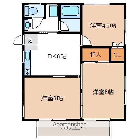 エアロビレッジ松ヶ丘 A棟(3DK/1階)の間取り写真