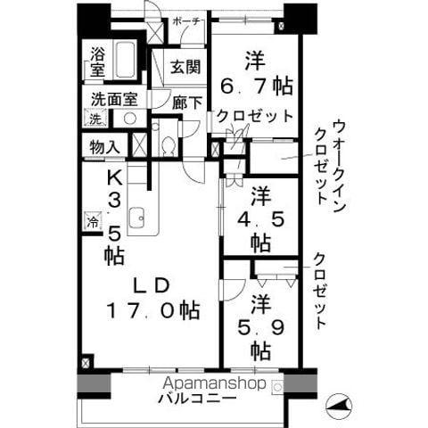 ロイヤルパークスなんば(3LDK/10階)の間取り写真