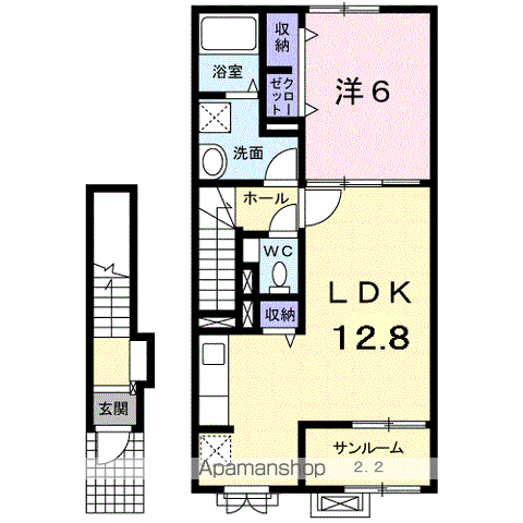 グランデ フィオーレ 木園 B(1LDK/2階)の間取り写真