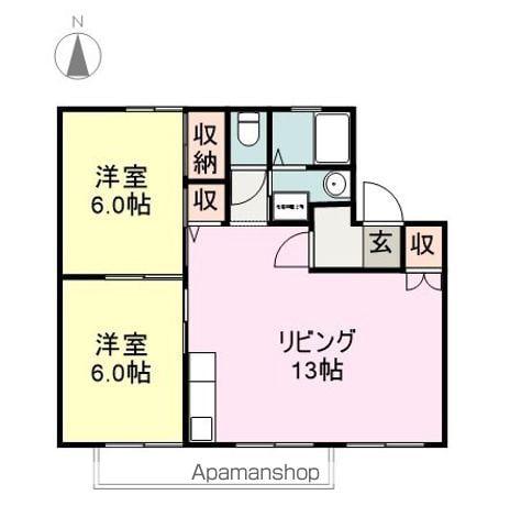 あんず北棟(3DK/2階)の間取り写真