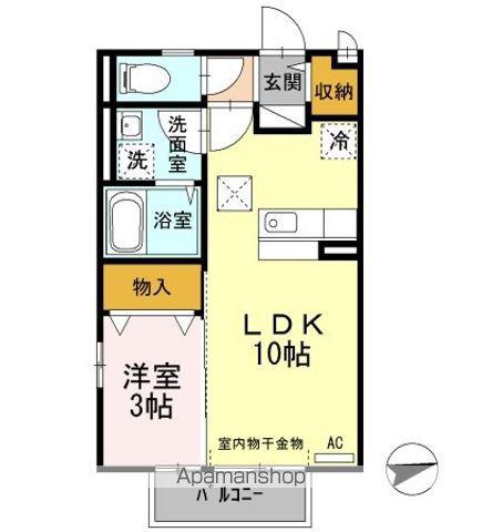 クレールレセンテC棟(1LDK/1階)の間取り写真