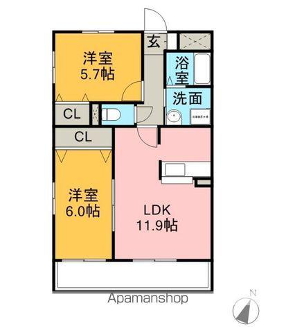 プリミエール山敷(2LDK/1階)の間取り写真